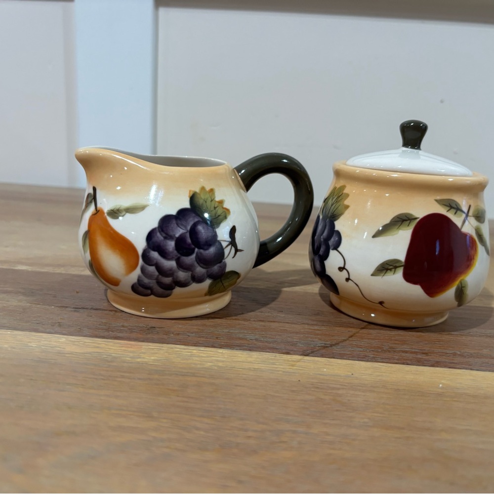 Home Interiors Cream and Multicolor Ceramic Set